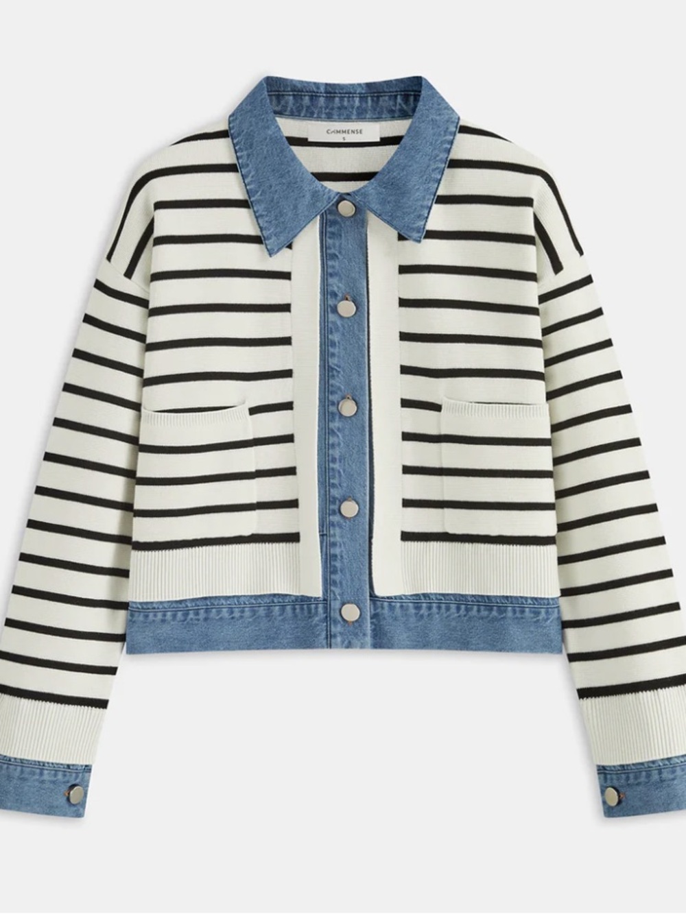NWT Commense Denim Panel Striped Knit Shirt